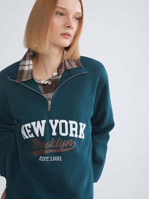Lc Waikiki Yeni Sezon New York Baskılı Oversize Kadın Kalın Sweatshirt