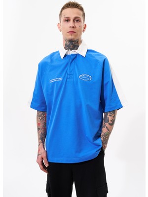 Machinist Erkek Reglan Contrast Oversize Polo Yaka Tişört Açık Mavi