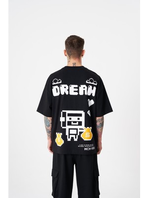 Machinist Erkek Dream Rob Baskılı Oversize Tişört Siyah