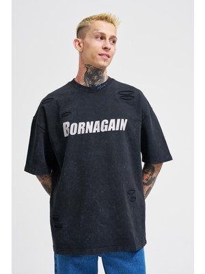 Machinist Erkek Born Again Baskılı Yıkamalı Tişört Antrasit