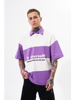 Machinist Erkek Be Yourself Polo Yaka Oversize Tişört Mor