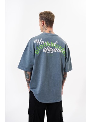 Machinist Erkek Yıkamalı Blockbuster Baskılı Oversize Tişört Gri