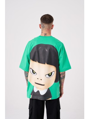 Machinist Erkek Cosmic Light Baskılı Oversize Tişört Elektrik Yeşili