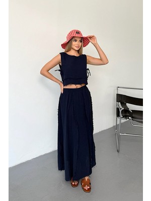 Jee Lee Kadın Etek Bluz %100 Pamuklu Ikili Takım Lacivert - 26Y 6031