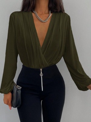 Equri Kadın Uzun Kollu Kruvaze Yaka Sandy Bluz