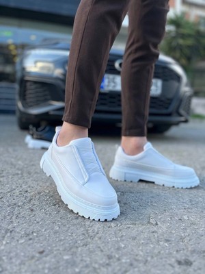 No8 Home KB-703 Kuback Beyaz Cilt Lastikli Günlük Erkek Ayakkabı