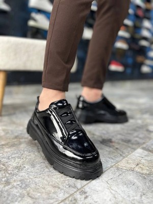 No8 Home KB-703 Kuback Kömür Rugan Lastikli Günlük Erkek Ayakkabı