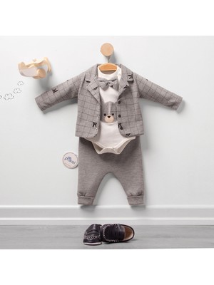 Ozz Baby Yeni Doğan Erkek Bebek Papyonlu Badili Ceketli Takım(0-3)(3-6)(6-9)Ay