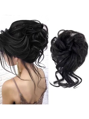 Elma Shop Saçlı Lastikli Kuyruklu Topuz Toka / Siyah