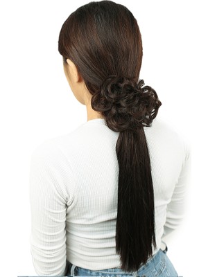 Elma Shop Saçlı Lastikli Topuz Toka / Koyu Kahve