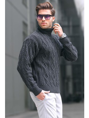 Madmext Antrasit Balıkçı Yaka Erkek Triko Kazak 6854