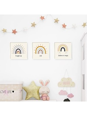 Bebek Odasına Özel Minimal Gökkuşağı Tasarımlı Çerçeve - 20X20 Cm, Yeniden Kullanılabilir Yapışkanlı