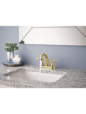 Windemere Banyo Bataryası, Altın Banyo Lavabo Bataryası, 2 Saplı Banyo Bataryası, Metal Tahliye Montajı, Parlak Pirinç B2596LF-PB