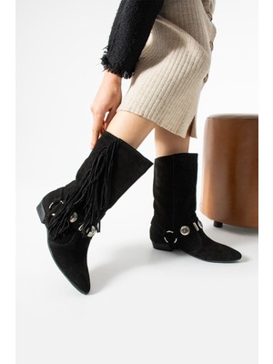 Bufu Püsküllü Real Süet  Aksesuar Detaylı Kadın Bootie
