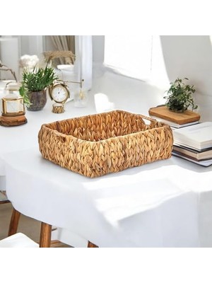 El Yapımı Hasır Bombeli Dekoratif Sepet, Hasır Bombeli Dekoratif Tepsi 3 Model Seçenekli (32 * 25 * 11CM) (Model - 2)