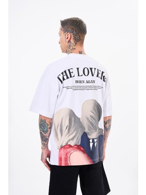 Machinist Erkek The Lovers Baskılı Oversize Tişört Beyaz