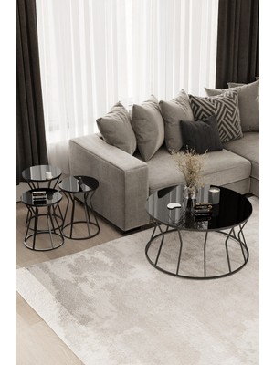 Home Plus Mobilya Kum Saati Orta Sehpa & Zigon Sehpa Set Siyah Ayak Siyah Ayna