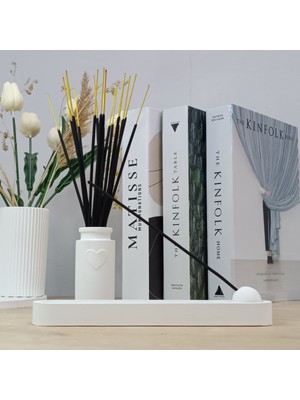 Şık Dekoratif Tütsü Standı ve Kalp Detaylı Saklama Vazosu Seti