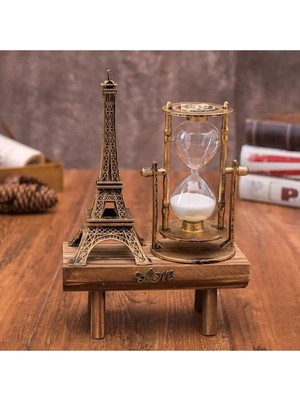 Feyza Design Paris Temalı Retro Kum Saati, Ahşap Standlı Dekoratif Dekorasyon Parçası