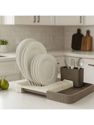 Tezgah Üstü Tabaklık ve Bardaklık Kurutmalık – Çatal Kaşıklık Bölmeli, Su Tahliyeli, Geniş Kapasiteli Plastik Bulaşıklık Organizer