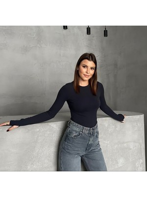 MEYMERS Kadın Beyaz Uzun Kollu Parmak Detaylı Basic Body