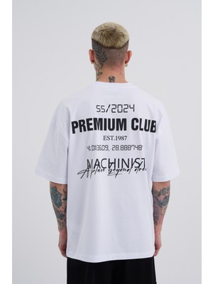 Machinist Erkek Premıum Club Oversize Tişört Beyaz