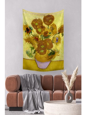 Ayçiçekleri Temalı Vazoda Duvar Halısı 140X100 Cm, Şık Dekoratif Parça