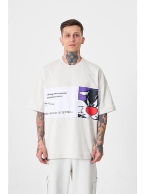 Machinist Erkek Sylvester Baskılı Oversize Tişört Uzay Grisi