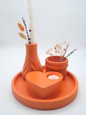Turuncu Dekoratif Vazo ve Mumluk Seti, Şık ve Renkli Dekorasyon Hediye