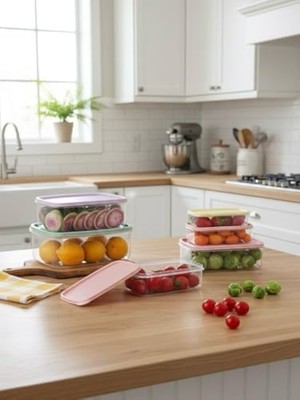6’lı Hava Geçirmez Saklama Kabı Seti – Sızdırmaz Kapaklı Şeffaf Plastik Kaplar – Meyve Sebze Gıda Saklama Kutuları – Buzdolabı ve Mutfak Düzenleyici
