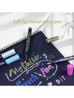 Metalik Fırça Keçeli Kalemler, 10 Renk Zararsız ve Toksik Olmayan Kaligrafi Kalemleri, Fırça Yazı Sanatı, Siyah Kağıt, Kaya Boyama, Kart Yapımı Için