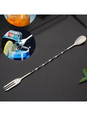 304 Çelik 32 cm Çift Başlı Barmen Kokteyl Karıştırma Kaşığı Profesyonel Şık