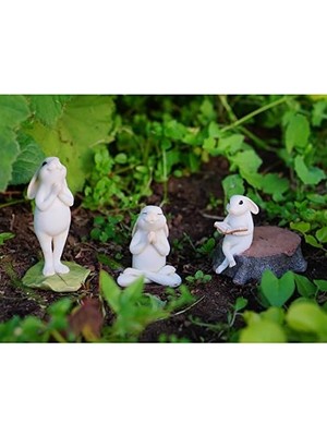 Top Minyatür Bahçesi ve Teraryum Yoga Tavşanı Ayakta Namaste Pozu Heykeli, Küçük
