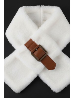 Beyaz Çocuk Peluş Atkı - Yumuşacık Dokulu ve Sıcak Tutan Kışlık Atkı