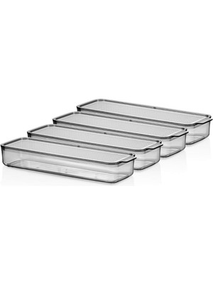 Mina Organizer Plastik Raf, Şeffaf Füme Kapaklı 4 x 750 Ml, Füme