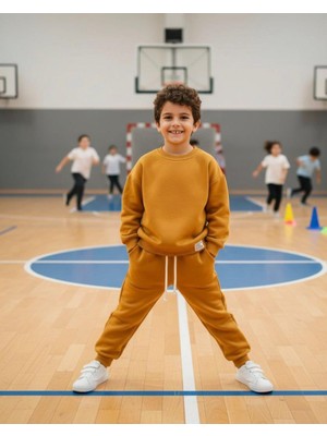 Etiketli Şardonlu 3 Iplik Erkek Çocuk Eşofman Takımı