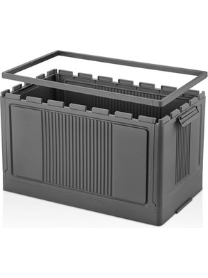 Dev Boy Katlanır Kilit Kapaklı Kasa 55 Litre Hacimli, Yer Kaplamayan Portatif Saklama Kutusu Ardiye, Balkon, Mutfak, Kiler, Bahçe ve Araç Bagajı Için Güvenli Organizer (Antrasit)