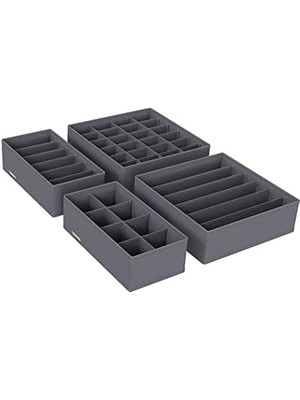 Iç Giyim Saklama Kutuları, Çekmece Organizatörü, Dolap Organizeri, Katlanabilir, Sütyen, Iç Çamaşırı, Çorap, Kravat Için Katlanır Kutu, Kumaş Kutu 4'lü Set Gri, RUS04GY