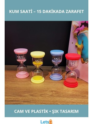 Feyza Design Şık Kum Saati, Cam ve Plastik Malzeme, 15 Dakika Süreli, Dekoratif Saat