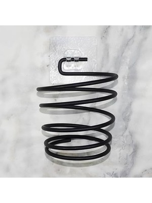 Yapışkanlı Metal Fön Makinesi Askısı – Delmeden Montaj, Spiral Tasarım, Paslanmaz Duvar Tipi Saç Kurutma Makinesi Tutucu – Elektrostatik Boyalı Banyo Düzenleyici