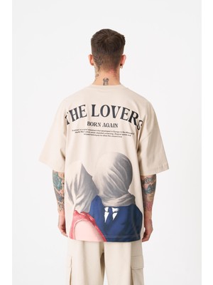 Machinist Erkek The Lovers Baskılı Oversize Tişört Açık Bej