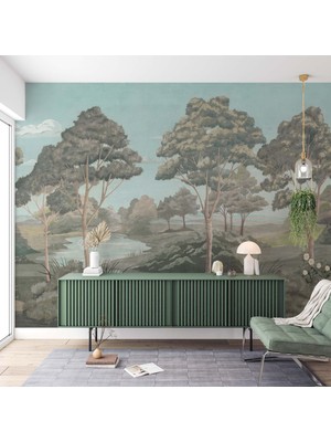 Grown Orman ve Akan Nehir Manzarası Duvar Kağıdı