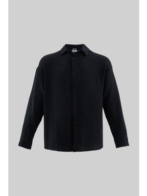 Machinist Erkek Basic Uzun Kollu Cotton Gömlek Siyah