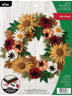 Bucilla 89278E Keçe Aplike Çelenk, 41,5 cm x 41,5 Cm, Çiçekli Sonbahar