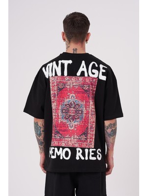 Machinist Erkek Vintage Memories Baskılı Oversize Tişört Siyah