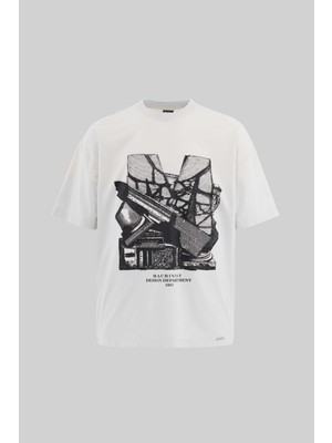 Machinist Erkek Cracked Printed Yikamali Oversi̇ze Ti̇şört Uzay Grisi