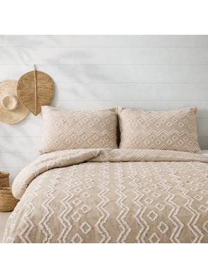 Miar Çift Kişilik Pamuklu Yatak Örtüsü Takımı 2 Adet Yastık Kılıfı Kalpli Desen Yumuşak Doku 280X260