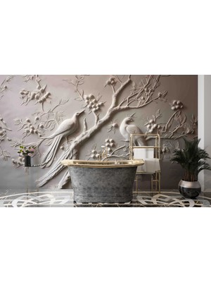 Grown 3D Dallı ve Kuşlu Duvar Kağıdı