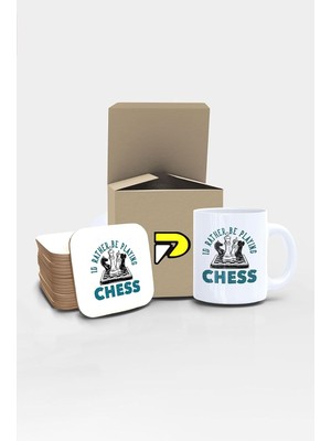 Satranç Chess Play Tasarımlı Baskılı Kupa Bardak Seti, Eğlenceli Özel Hediye Mug