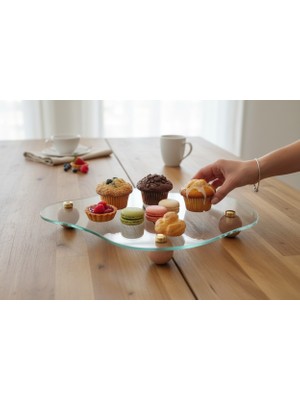 Online Home Market Bulut  Cam Tepsi – Ahşap Top Ayaklı Vidalı Dekoratif Düzenleyici Stant | Makyaj & Takı Organizer Sunumluk